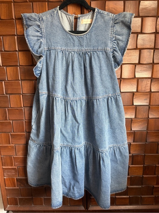 Altar'd State Dresses & Skirts - Altar'd State Light Blue Denim Tiered Ruffle Dress